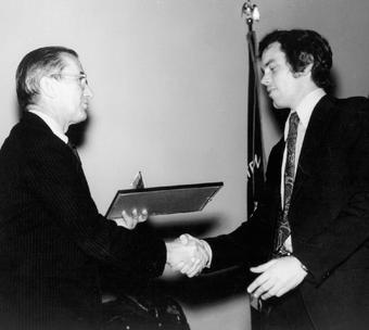 Snepp receives the CIA Medal of Merit in 1975 from CIA Director William E. Colby. PHOTO: COURTESY FRANK SNEPP ’65, ’68 SIPA